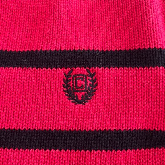 Chaps Knit Sweater 1/4 zip Mockneck Holiday Red Black Striped Boys XL 18/20 - Picture 2 of 4